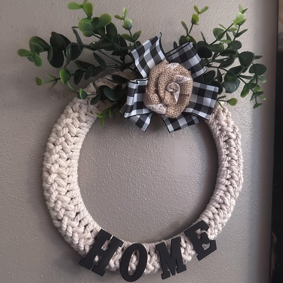 New Handmade Modern Farmhouse "HOME" 10" Wreath - Picture 3 of 6